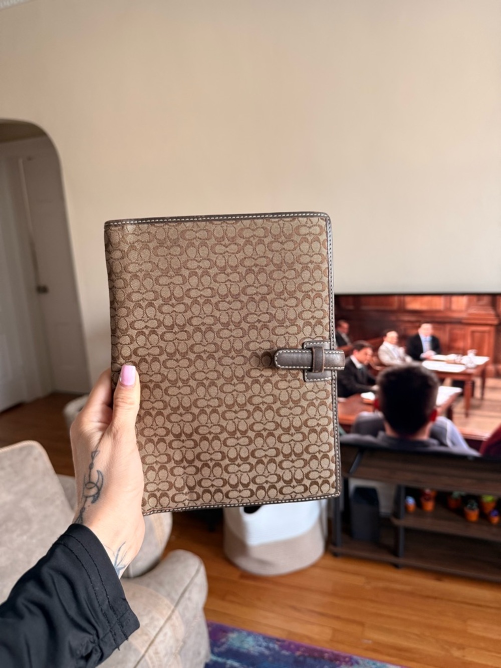 ** SOLD ** Coach Brown Signature Canvas Organizer with Leather Trim